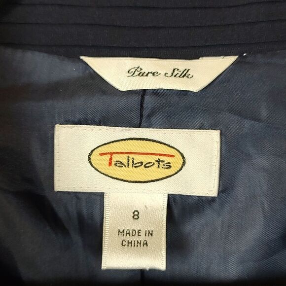 Talbot's Silk Mini Shutter Pleat Collarless Blazer/Jacket in Navy Blue Size 8 - Picture 2 of 12